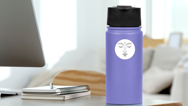 Buddha Face Zen Ink Drawing Sticker on a Water Bottle (New) example