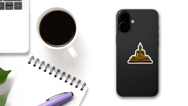 Buddha Meditation Statue Sticker on a Phone (New) example