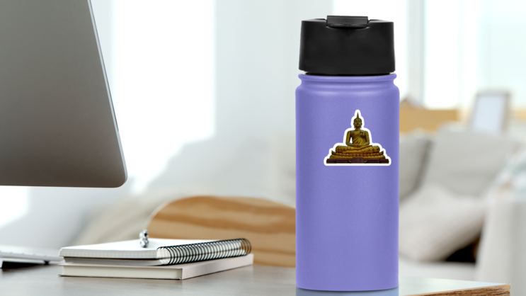 Buddha Meditation Statue Sticker on a Water Bottle (New) example