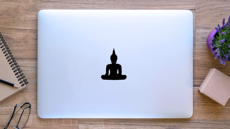 Buddha Silhouette Sticker on a Laptop (New) example