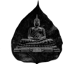 Buddha Statue In Black Bodhi Leaf Sticker