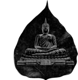 Buddha Statue In Black Bodhi Leaf Sticker