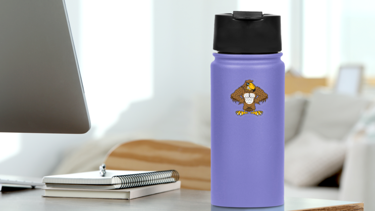 Buff Falcon Mascot Sticker on a Water Bottle (New) example