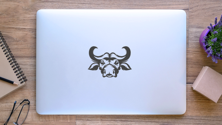 Buffalo Head Illustration Sticker on a Laptop (New) example