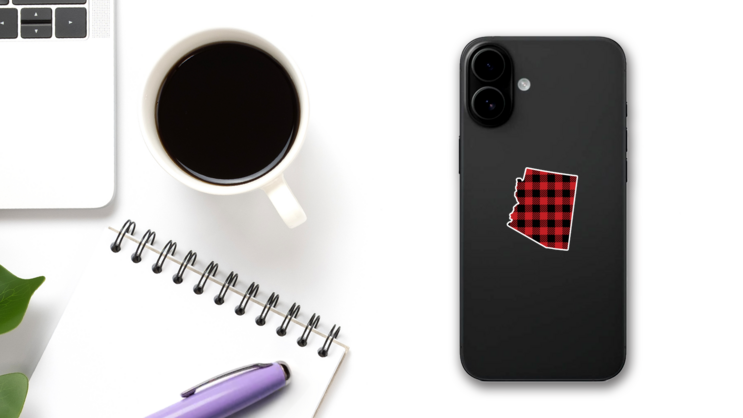 Buffalo Plaid Arizona State Illustration Sticker on a Phone (New) example
