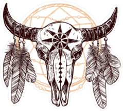 Buffalo Skull With Feathers And Dreamcatcher Sticker