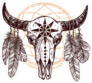Buffalo Skull With Feathers And Dreamcatcher Sticker