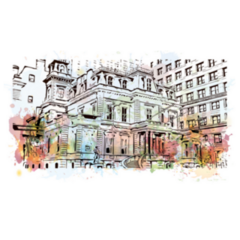 Buildings Of Philadelphia City In Pennsylvania, Usa Watercolor Sticker