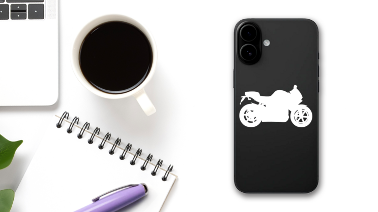 Bulky Motorcycle Sticker on a Phone (New) example