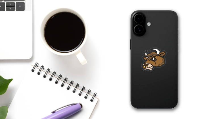 Bull Head Mascot Sticker on a Phone (New) example