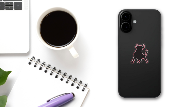 Bull Silhouette Mascot Sticker on a Phone (New) example
