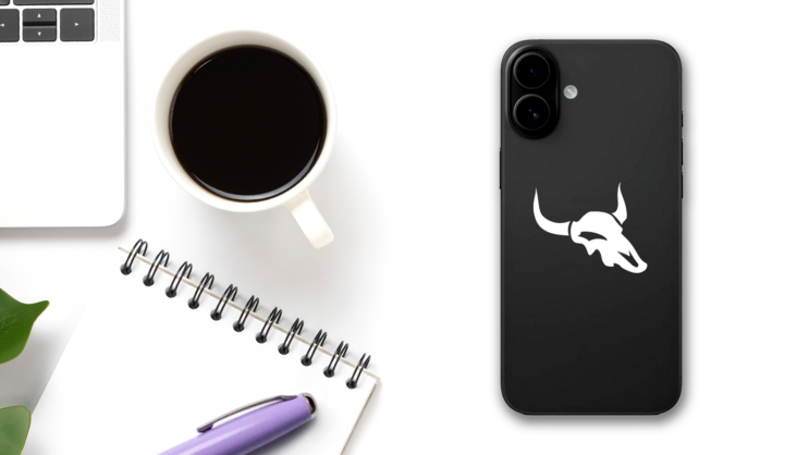 Bull Skull Sticker on a Phone (New) example