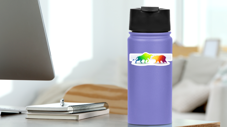 Bull Vs. Bear Market Sticker on a Water Bottle (New) example