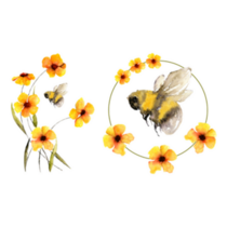 Bumblebee Upon Flowers In Summer Sticker