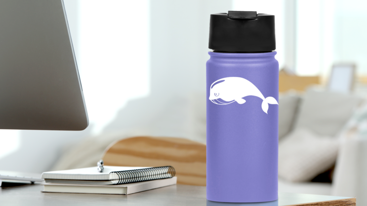 Bummed Whale Sticker on a Water Bottle (New) example