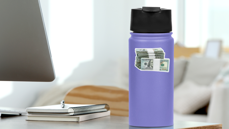 Bundles of 100 Dollar Bills Sticker on a Water Bottle (New) example