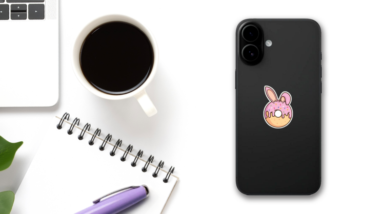 Bunny Donuts Illustration Sticker on a Phone (New) example