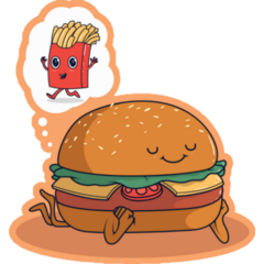 Burger Character Dreaming Of French Fries Sticker