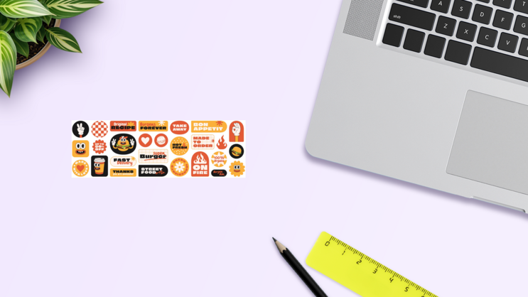 Burger Retro Sticker Sheet on a Desk (New) example