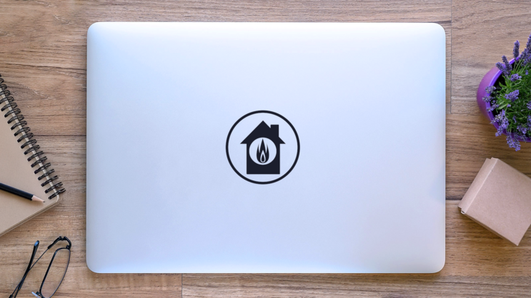 Burning House Fire Sticker on a Laptop (New) example