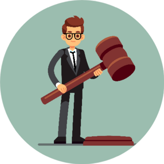 Business Lawyer Holding Wooden Judge Gavel Cartoon Sticker