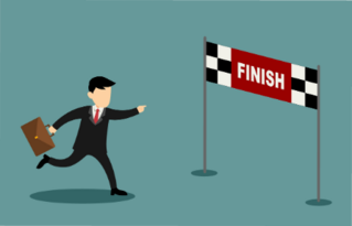 Businessman Cartoon Finish Line Sticker