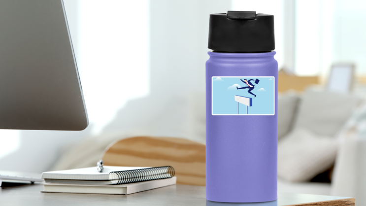 Businessman Jumping Over Hurdle Sticker on a Water Bottle (New) example