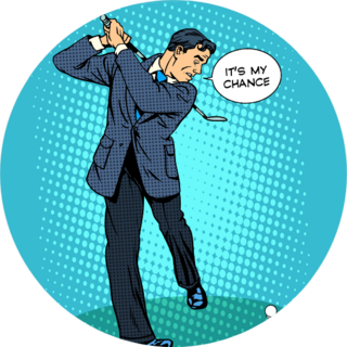Businessman Playing Golf Retro Style Pop Art Sticker
