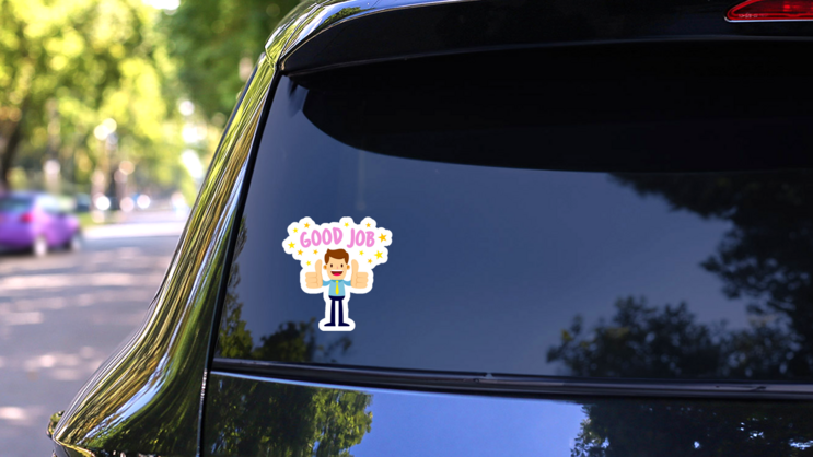 Businessman Thumbs Up Good Job Sticker on a Rear Car Window (New) example