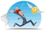 Businessman Trying to Catch Bitcoin Sticker
