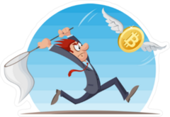 Businessman Trying to Catch Bitcoin Sticker
