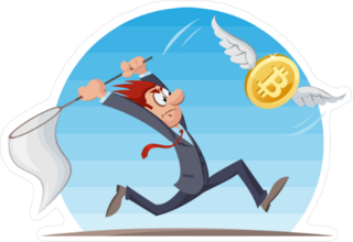 Businessman Trying to Catch Bitcoin Sticker