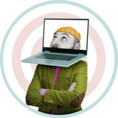 Businessman With A Laptop Brain Sticker
