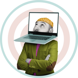 Businessman With A Laptop Brain Sticker