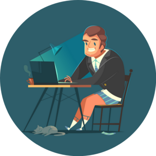 Businessman Working At Home Cartoon Style Sticker