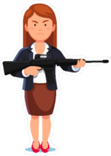 Businesswoman Holding Rifle Gun Sticker