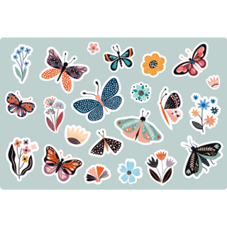 Butterfly And Flowers Sticker Sheet