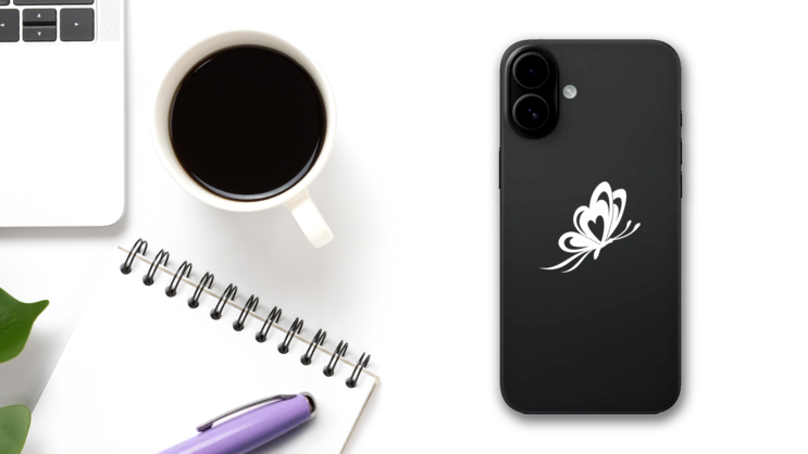Butterfly With Heart Wings Sticker on a Phone (New) example
