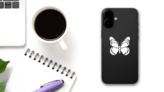 Butterfly With Squiggley Lines Sticker on a Phone (New) example