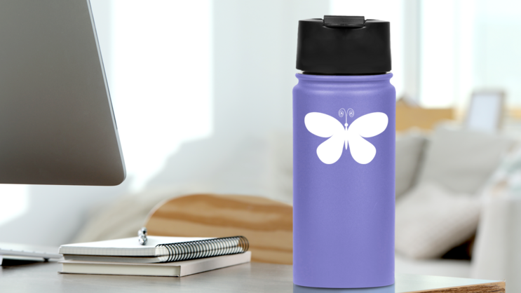 Butterfly With Swirly Antennas Sticker on a Water Bottle (New) example