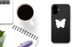 Butterfly With Swirly Entennas Sticker on a Phone (New) example
