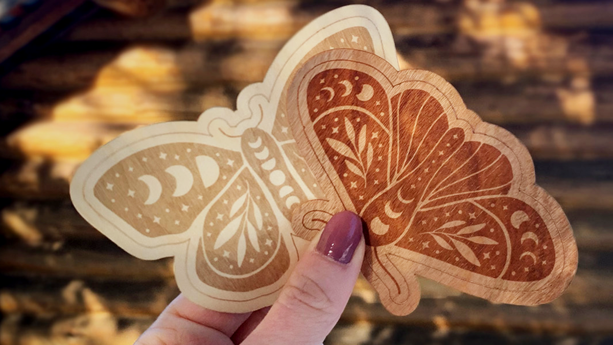 Custom Engraved Wood Stickers with Butterfly Designs