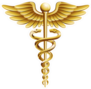 Caduceus Medical Icon In Gold Sticker