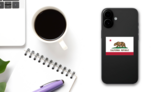 California Ca State Flag Sticker on a Phone (New) example