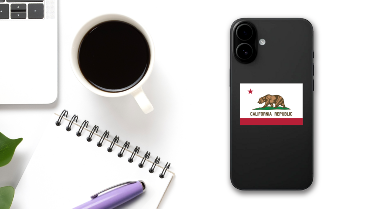 California Ca State Flag Sticker on a Phone (New) example