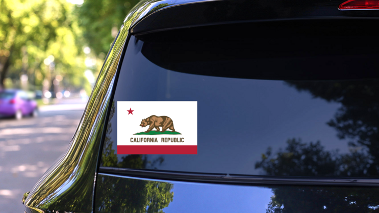 California Ca State Flag Sticker on a Rear Car Window (New) example