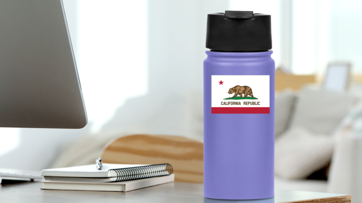 California Ca State Flag Sticker on a Water Bottle (New) example