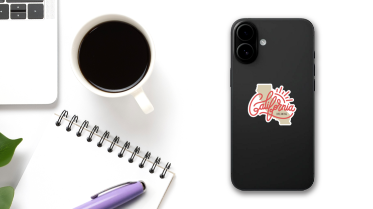 California Dreaming State Sticker on a Phone (New) example