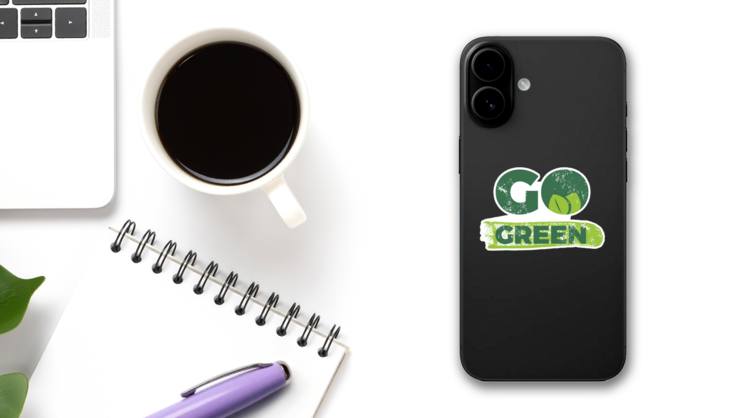 Calligraphy Go Green Sticker on a Phone (New) example