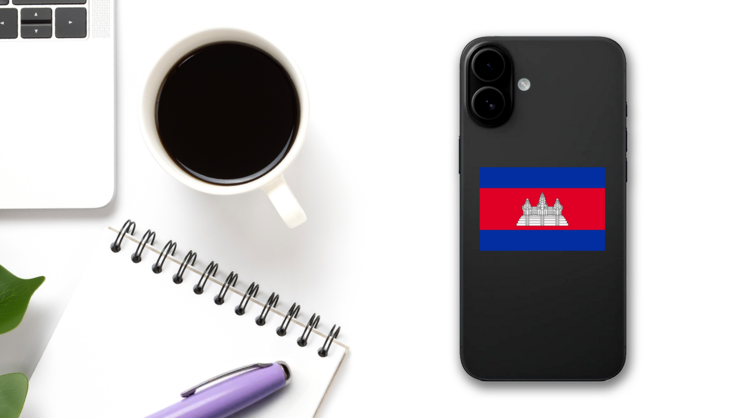 Cambodia Country Flag Sticker on a Phone (New) example
